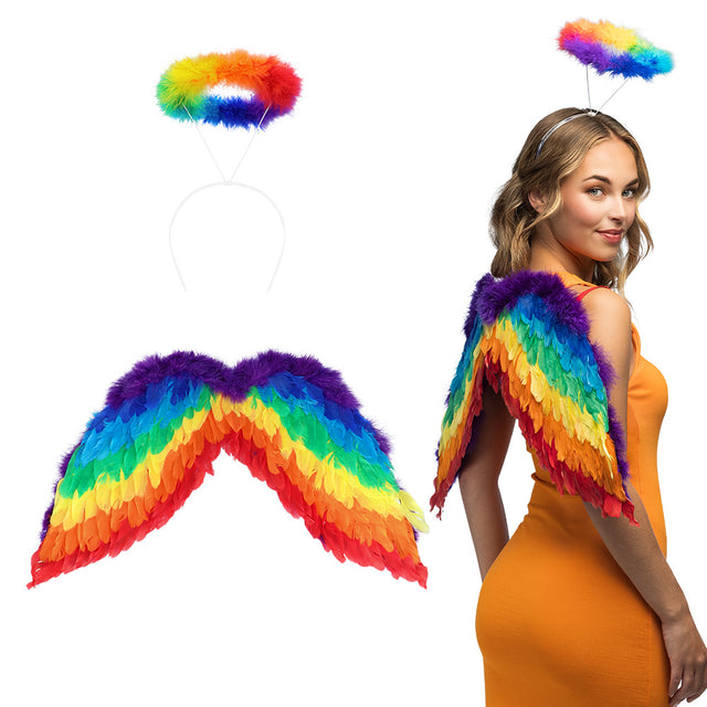 Boland set Engel regenboog (diadeem halo en vleugels)