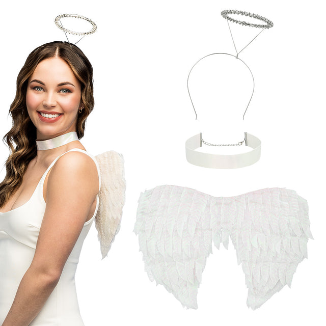 Boland set engel Gabriella (diadeem halo, vleugels en choker)