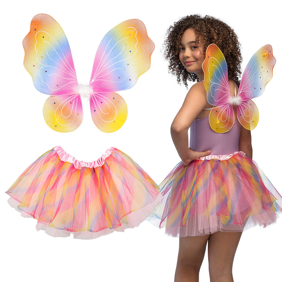 Boland set Regenboogfee (vleugels en tutu)