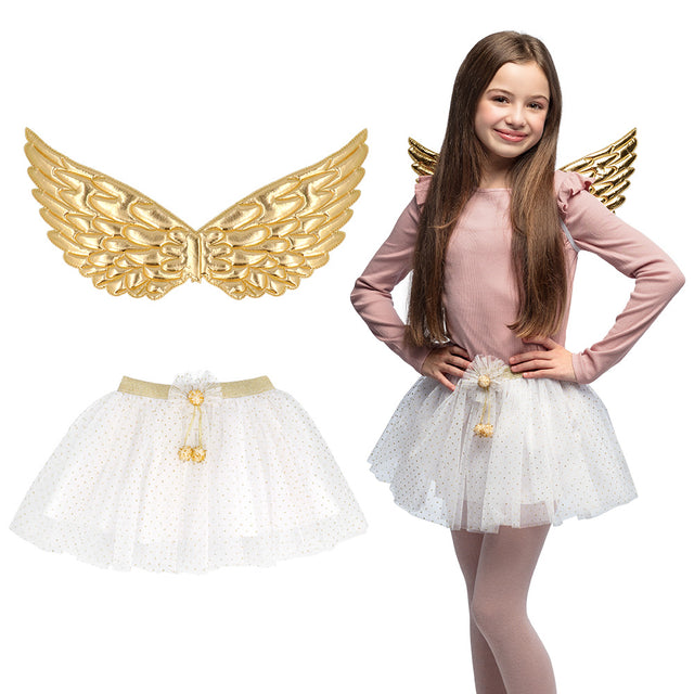 Boland set Engel kind goud (vleugels en tutu)