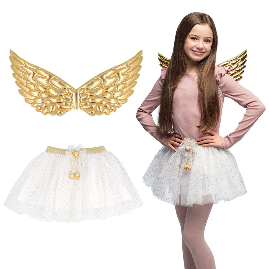 Boland set Engel kind goud (vleugels en tutu)