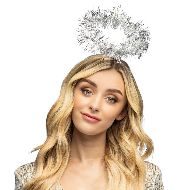 Boland diadeem Halo tinsel zilver