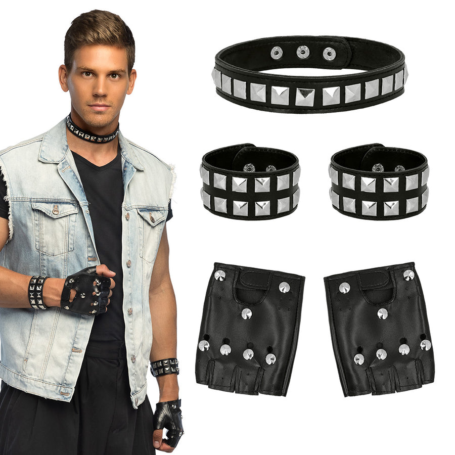 Boland set Punk (ketting, 2 armbanden en 2 handschoenen)