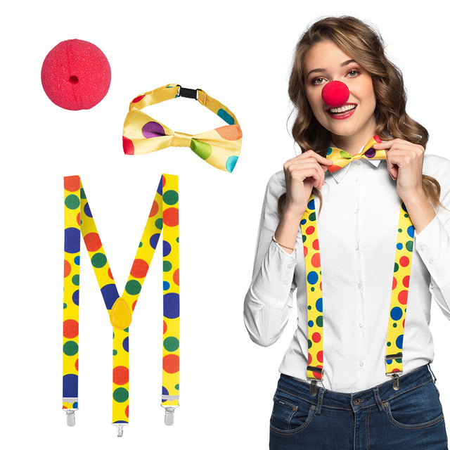 Boland set Clown (clownsneus, vlinderstrik en bretels)