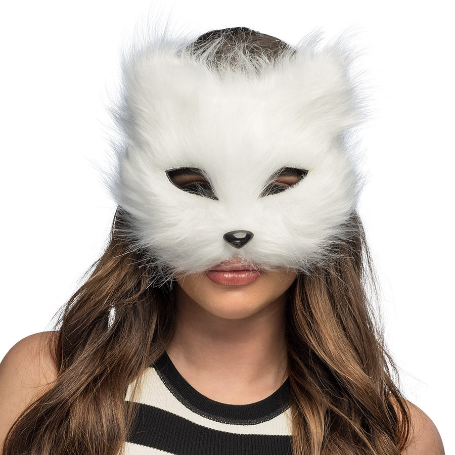 Boland pluchen halfmasker Witte kat