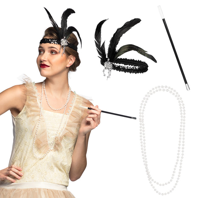Boland set Flapper (hoofdband, ketting en sigarettenhouder)