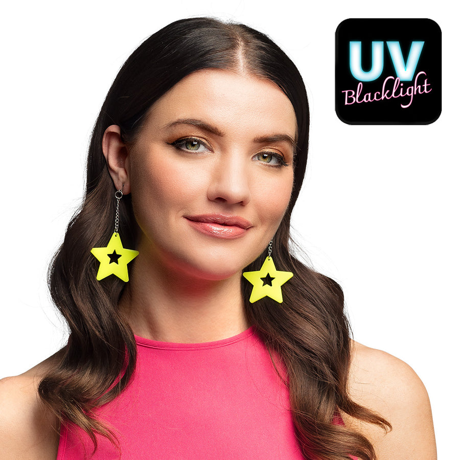 Boland paar oorbellen Ster neongeel UV