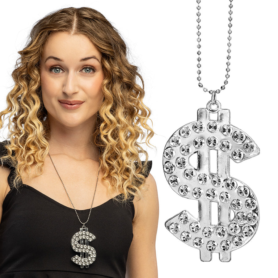 Boland ketting Bling dollar zilver