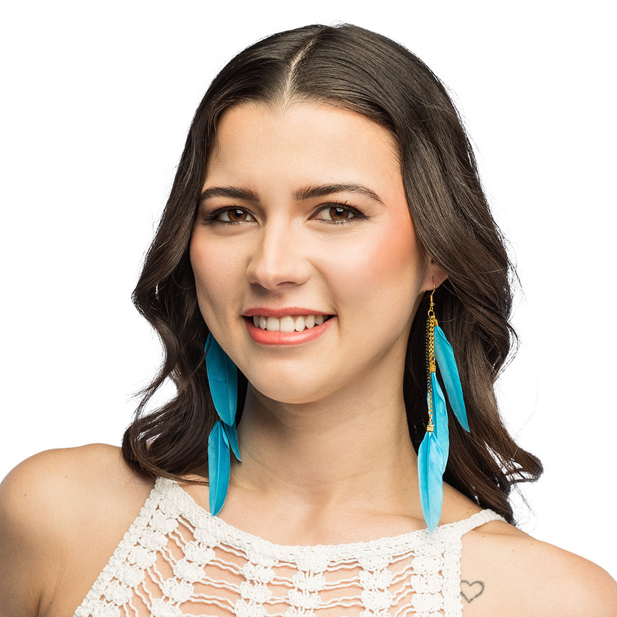 Boland paar oorbellen Boho feathers blauw