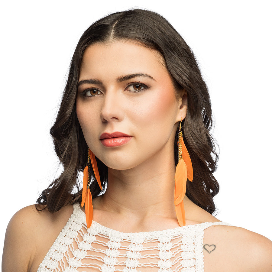 Boland paar oorbellen Boho feathers oranje