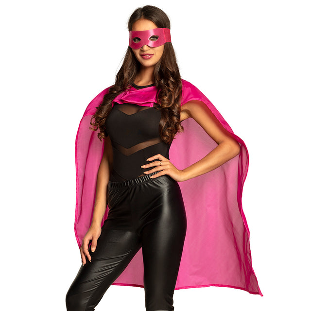 Boland set Hero knalroze (oogmasker en cape 90 cm)