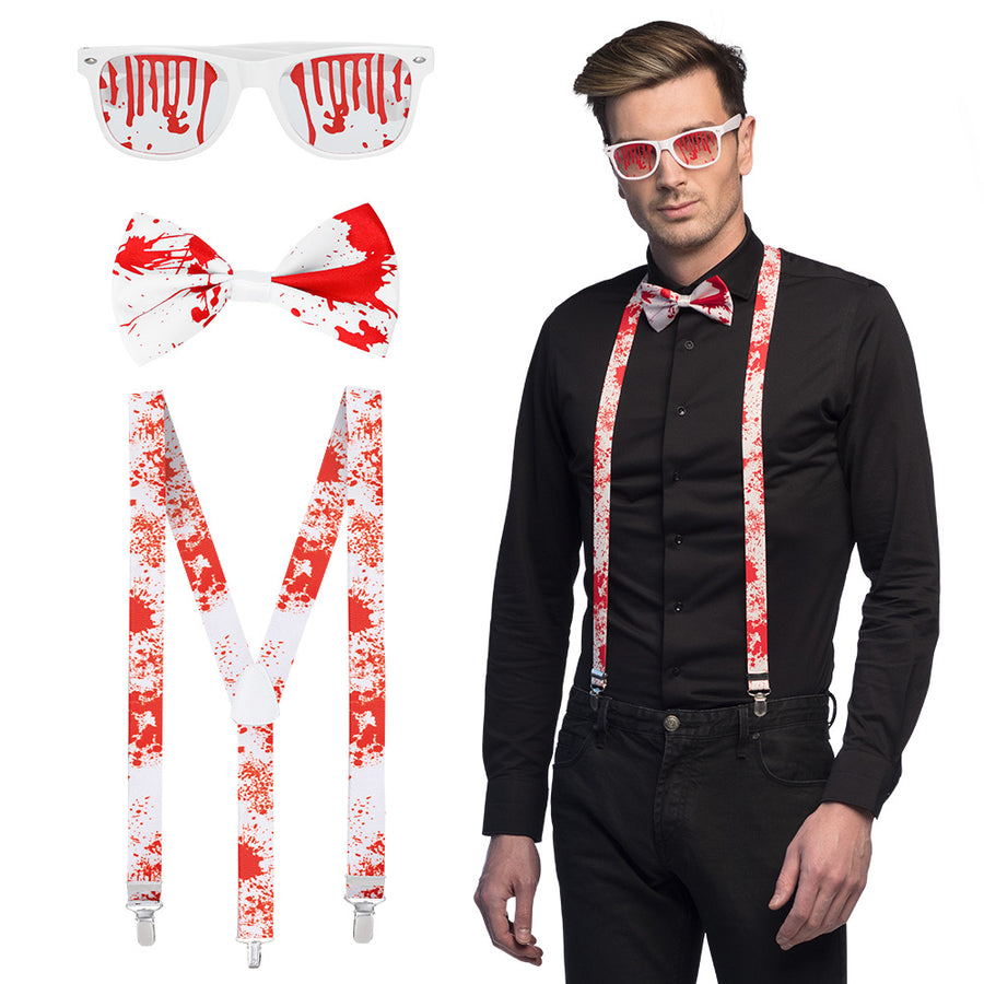 Boland set Bloody (partybril, vlinderstrik en bretels)