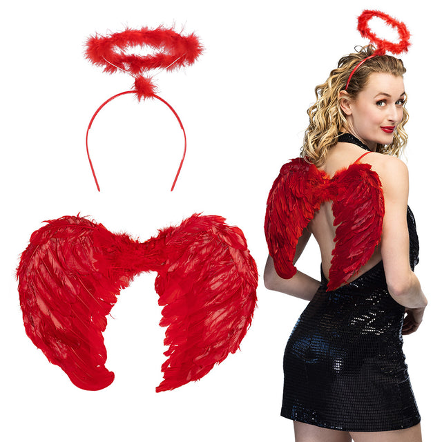 Boland set Engel promo rood (diadeem halo en vleugels 45 x 35 cm)