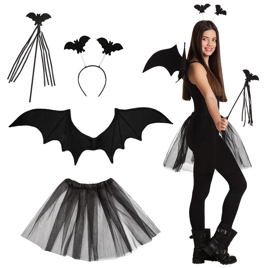 Boland set Vleermuis (diadeem, staf, vleugels en tutu)