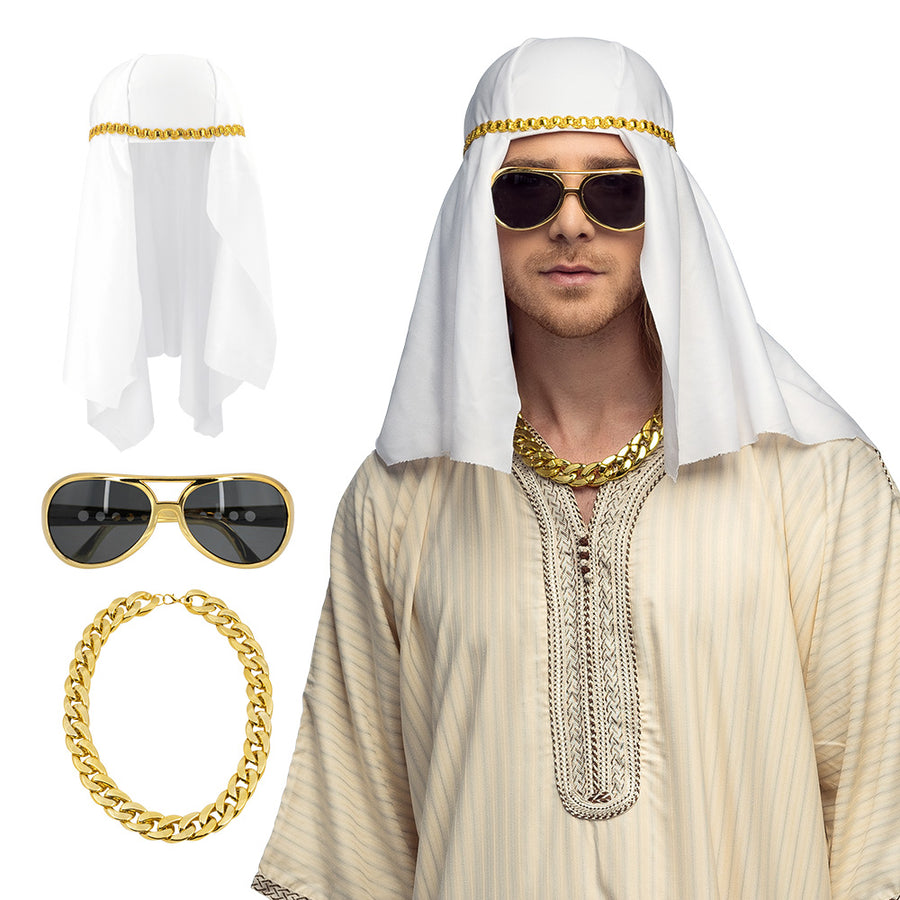 Boland set sjeik Faheem (hoed (59 cm), partybril en ketting)