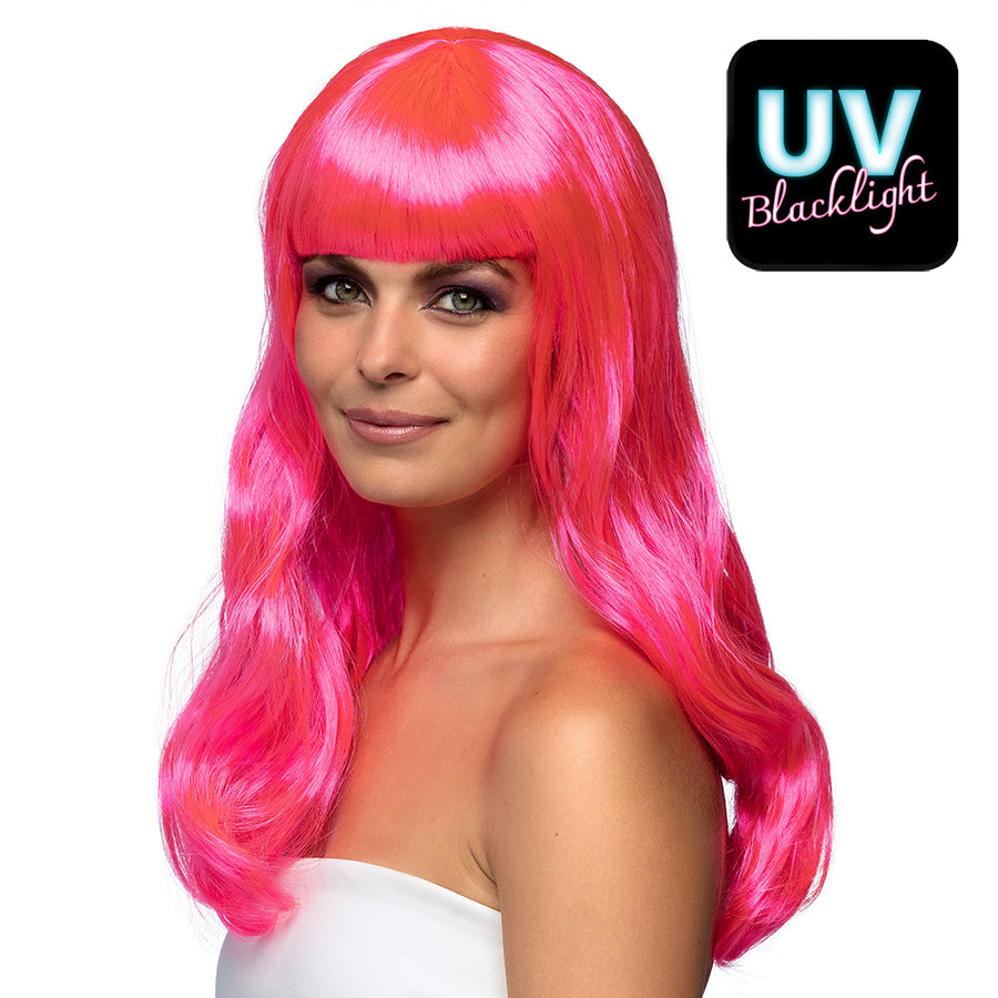 Boland pruik Chique neonroze UV