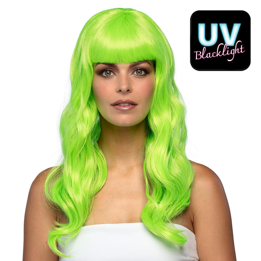 Boland pruik Chique neongroen UV