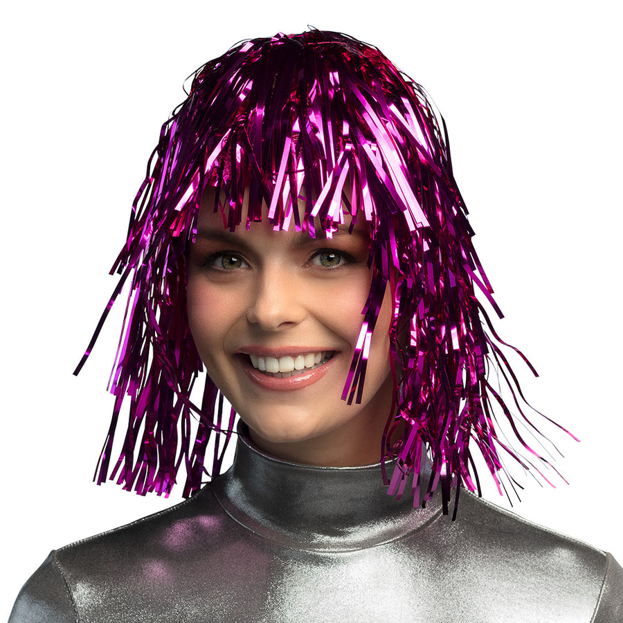 Boland pruik Metallic roze