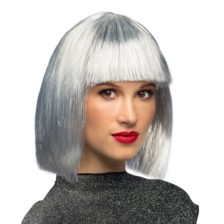 Boland pruik Gigi glamour wit (zilver tinsel)