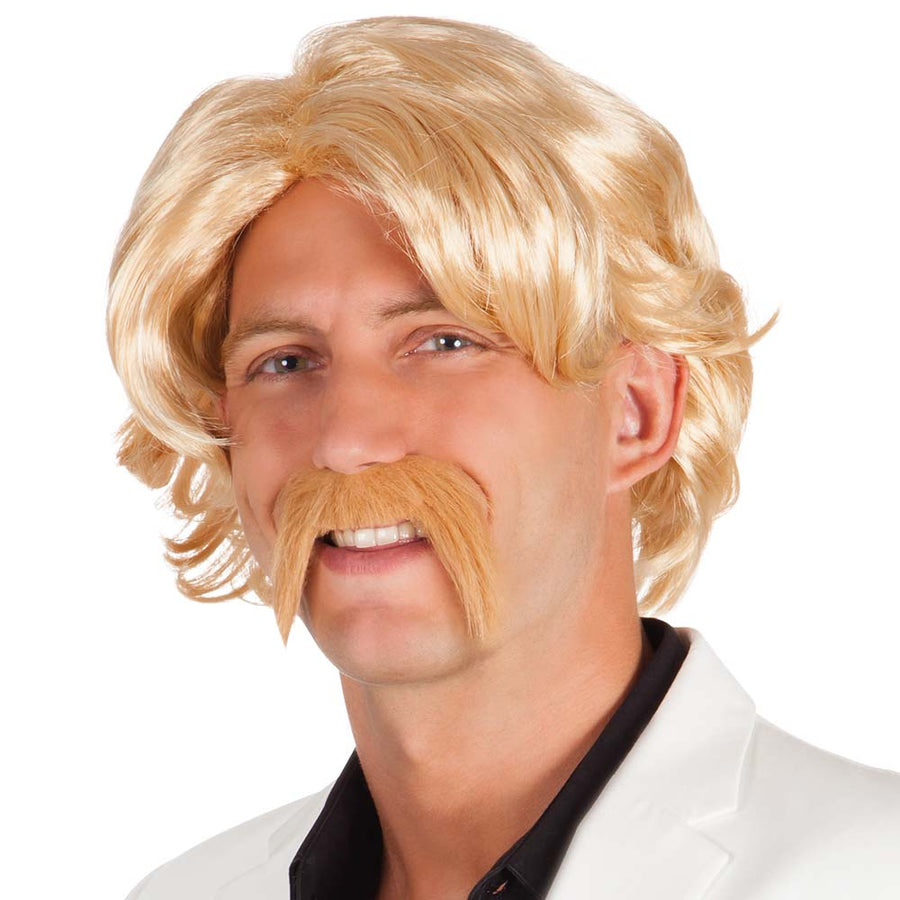 Boland pruik Chuck blond met snor