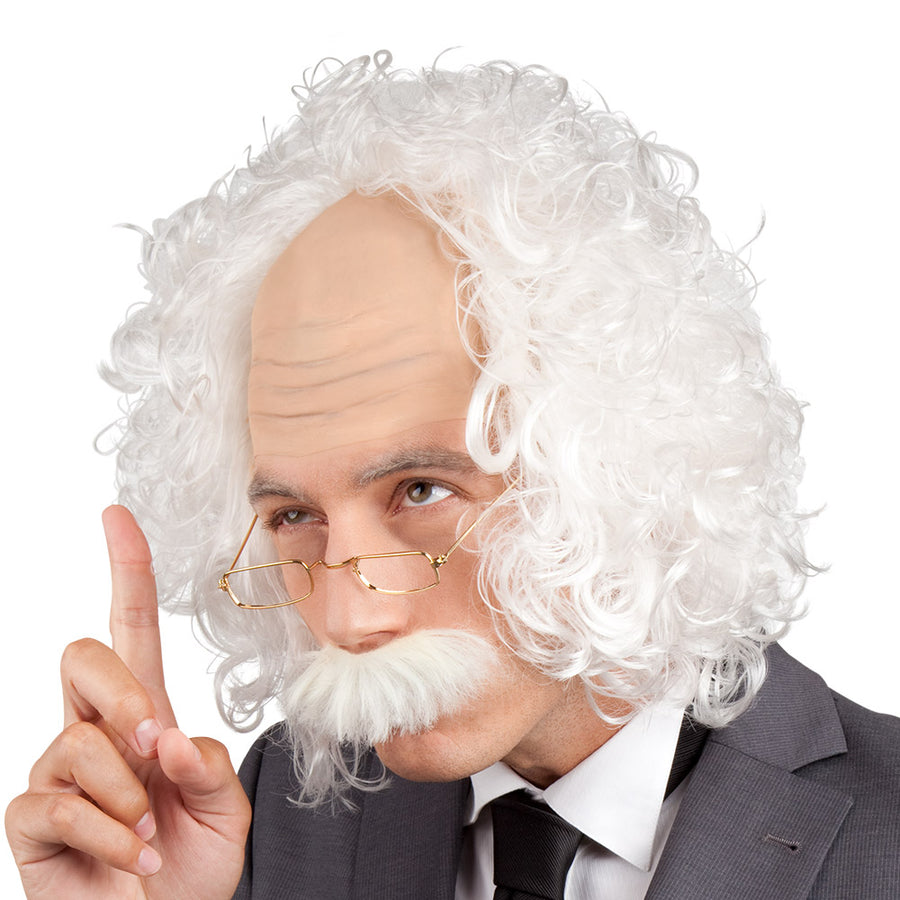 Boland pruik Professor met snor en bril