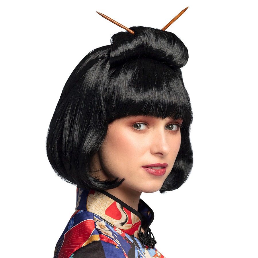 Boland pruik Chinese courtesan met haarstokjes