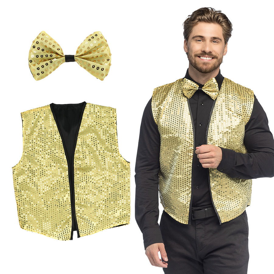 Boland set Spangles goud (gilet XL en vlinderstrik)