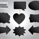 Photobooth props - 8 stuks - beschrijfbaar (incl. 2 krijtjes)