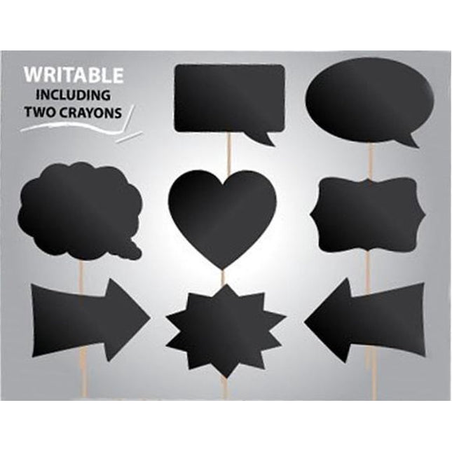 Photobooth props - 8 stuks - beschrijfbaar (incl. 2 krijtjes)