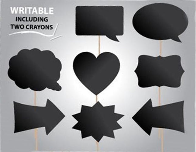 Photobooth props - 8 stuks - beschrijfbaar (incl. 2 krijtjes)