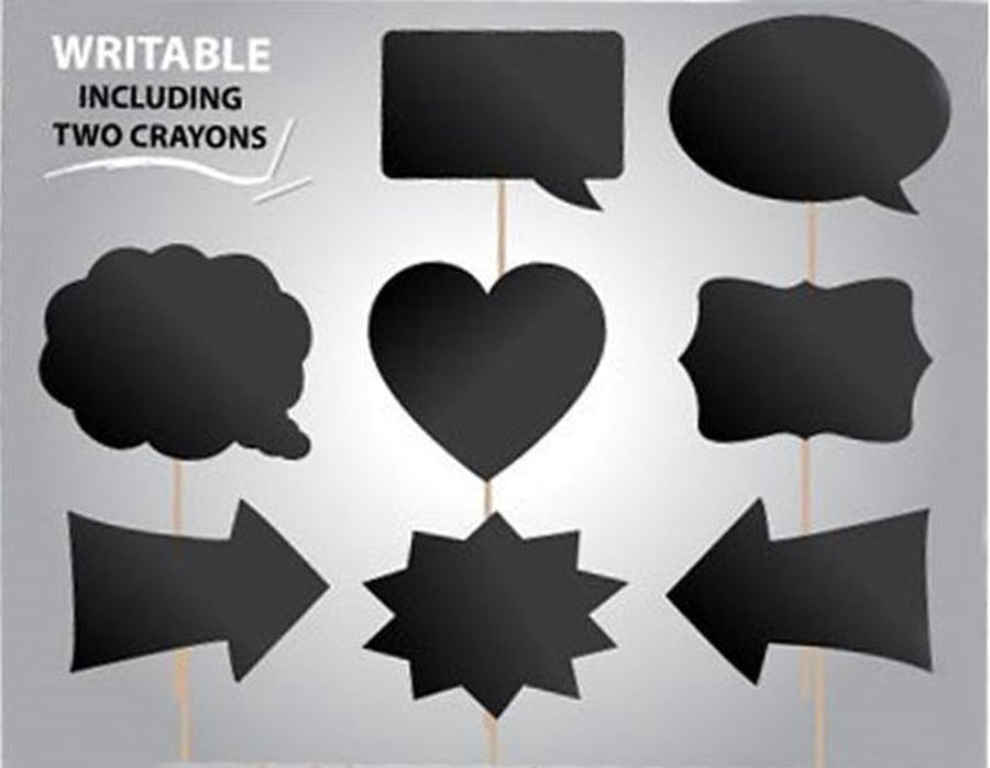 Photobooth props - 8 stuks - beschrijfbaar (incl. 2 krijtjes)