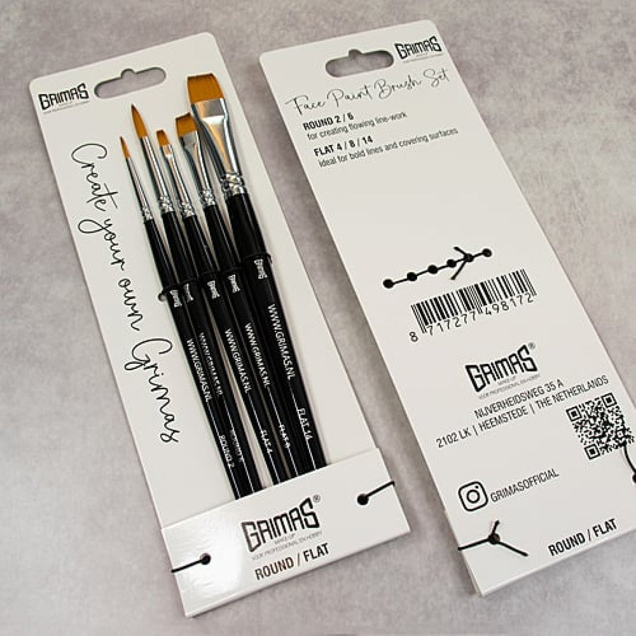 Grimas Schminkpenselenset rond/plat - 5 stuks - voorbeeld 3