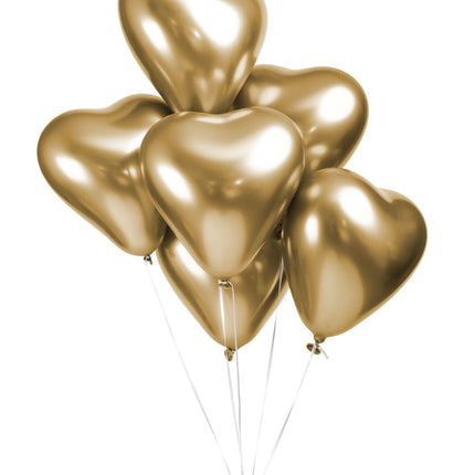 Ballonnen hartvormig - 6 stuks - 30 cm - chrome goud