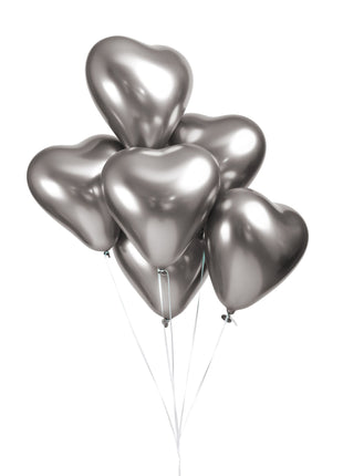 Ballonnen hartvormig - 6 stuks - 30 cm - chrome zilver