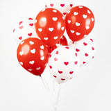 Hartjes ballonnen  - 8 stuks - 30 cm - rood / wit