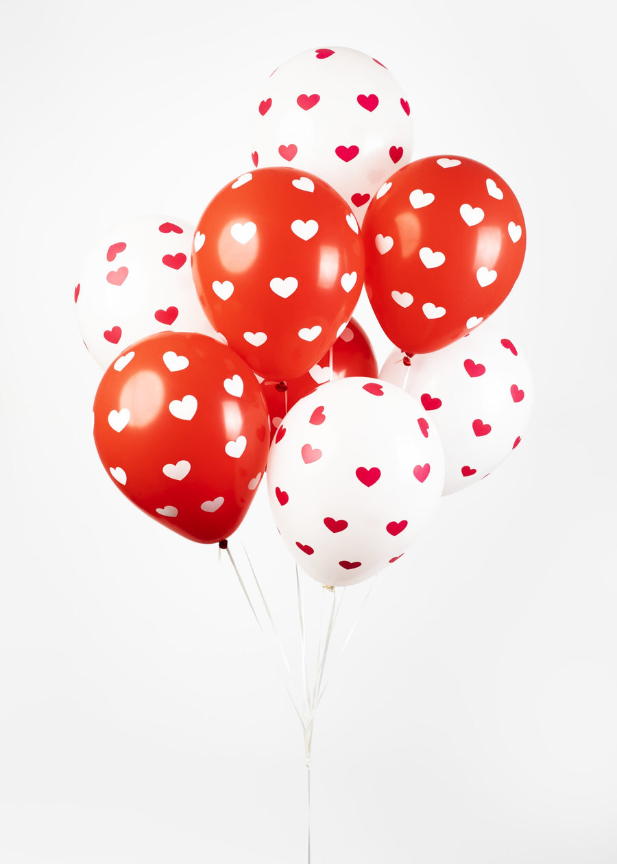 Hartjes ballonnen  - 8 stuks - 30 cm - rood / wit