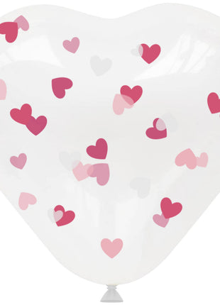 Confetti balloons Heart-shaped with pink confetti - 4 pieces - 30 cm