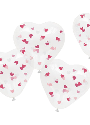 Confetti balloons Heart-shaped with pink confetti - 4 pieces - 30 cm