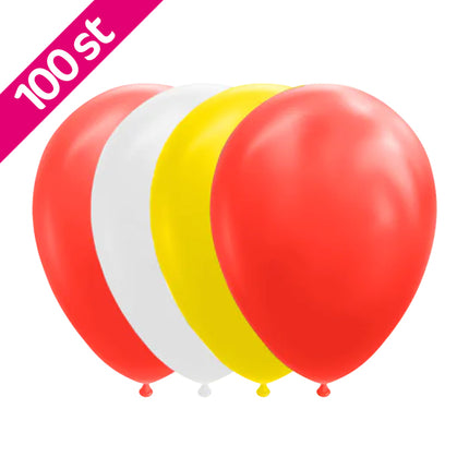 Ballonnen - 100 stuks - 30 cm - rood/geel/wit