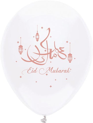Ballonnen - 6 stuks - 30 cm - Eid Muburak - wit / roze