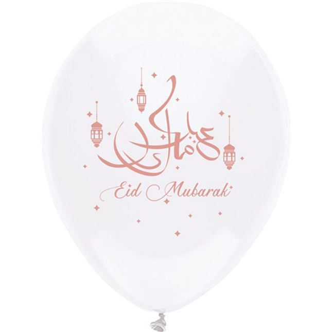 Ballonnen - 6 stuks - 30 cm - Eid Muburak - wit / roze