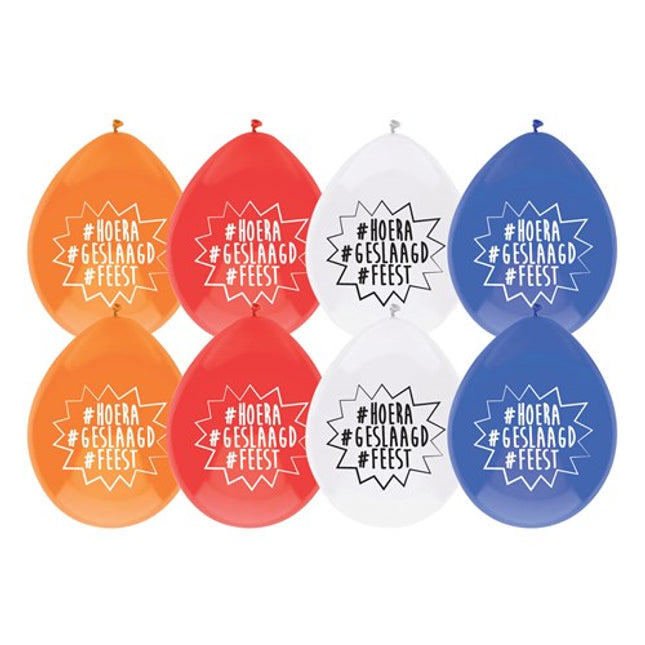 Geslaagd Ballonnen - 8 stuks - 30 cm - oranje/rood/wit/blauw