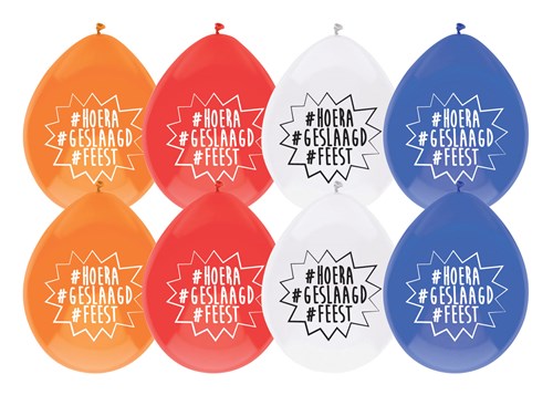 Geslaagd Ballonnen - 8 stuks - 30 cm - oranje/rood/wit/blauw