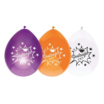 Geslaagd Ballonnen - 8 stuks - paars/oranje/wit