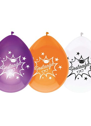 Graduation Balloons - 8 pieces - purple/orange/white