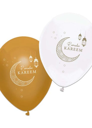 Balloons - 6 pieces - Ramadan Kareem - gold and white