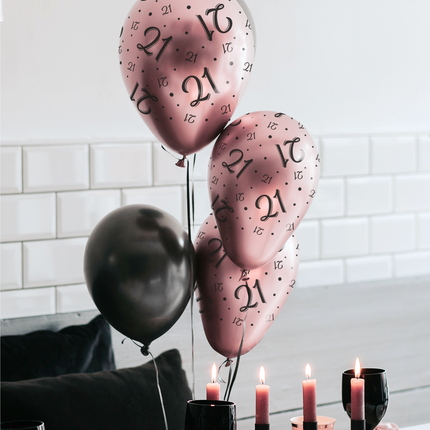 70 jaar Ballonnen - 8 stuks - rosé en zwart