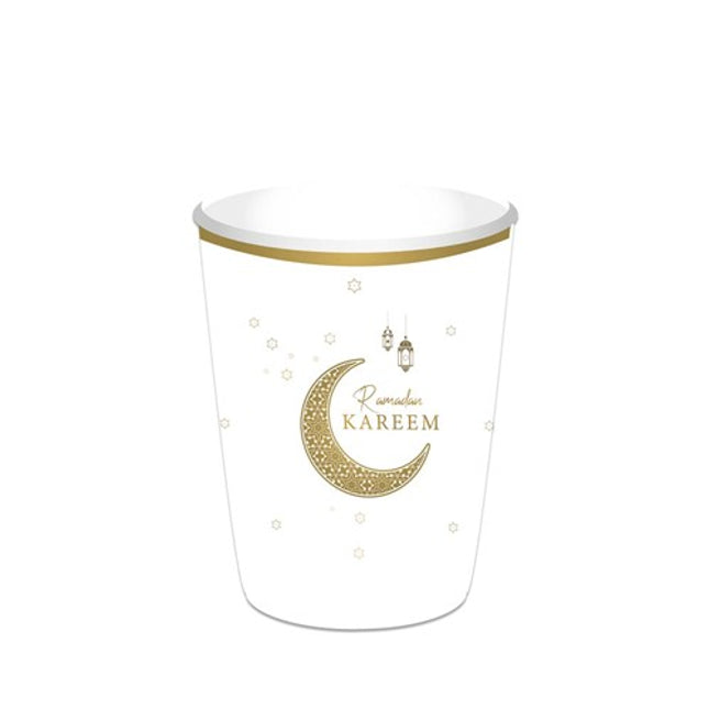 Bekers - 8 stuks - 35 cl - Ramadan Kareem - wit / goud