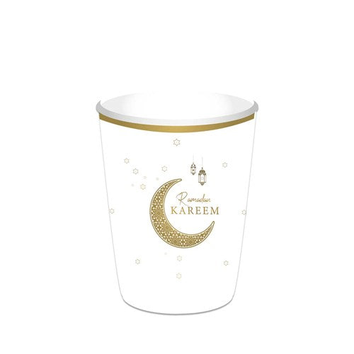 Bekers - 8 stuks - 35 cl - Ramadan Kareem - wit / goud
