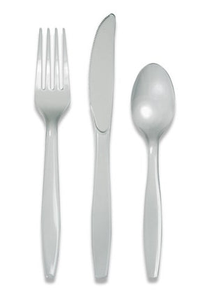 Plastic Cutlery Set - 18 pieces - silver